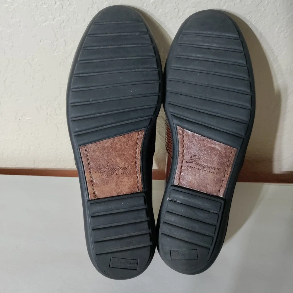 Bragano Cole Haan Mens 9.5 M Brown Woven Leather Slip On Loafers Italy C03538